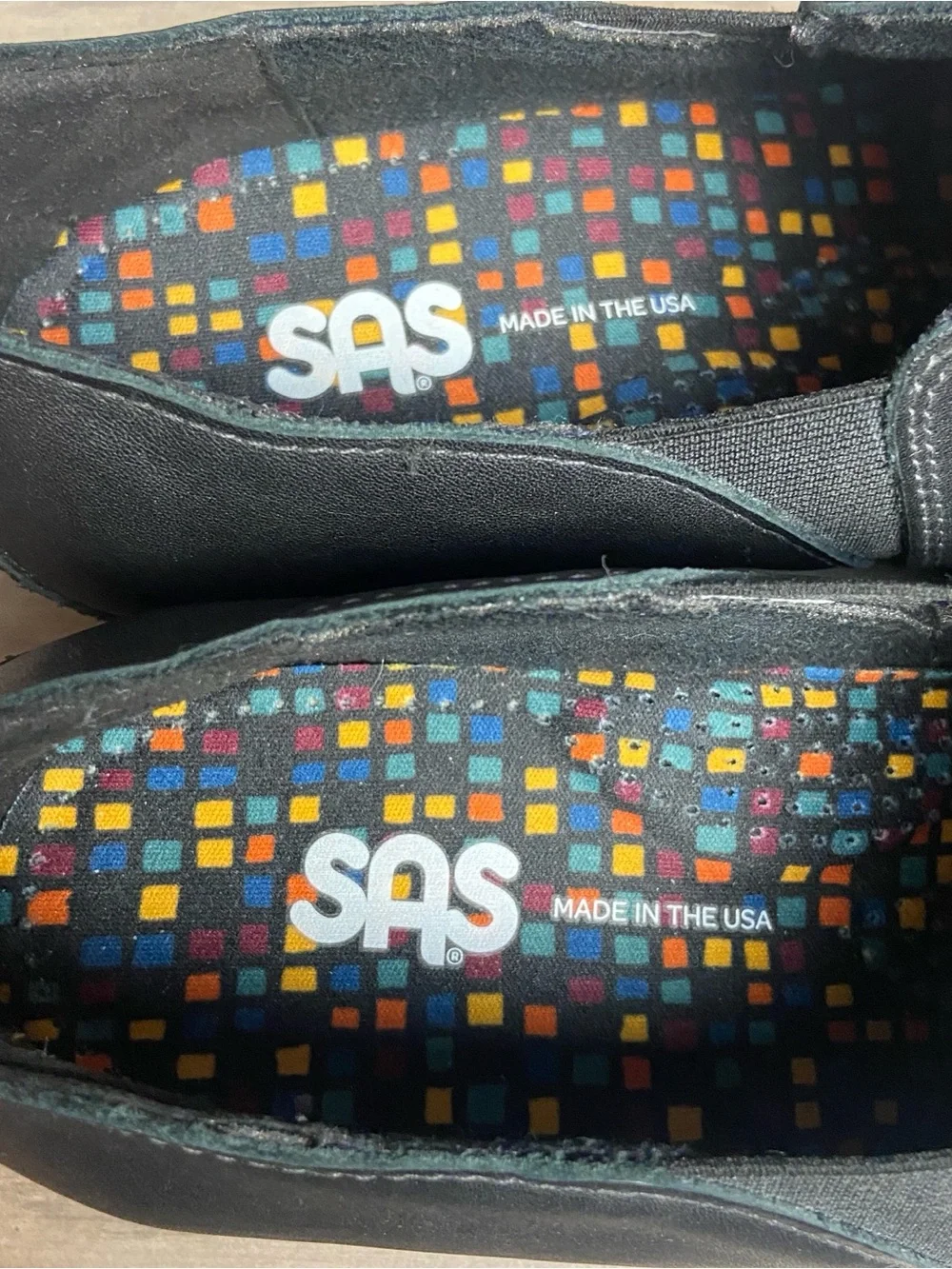 SAS Black Nora Lizard Slip On Wedge Loafers,‎ size 6 W